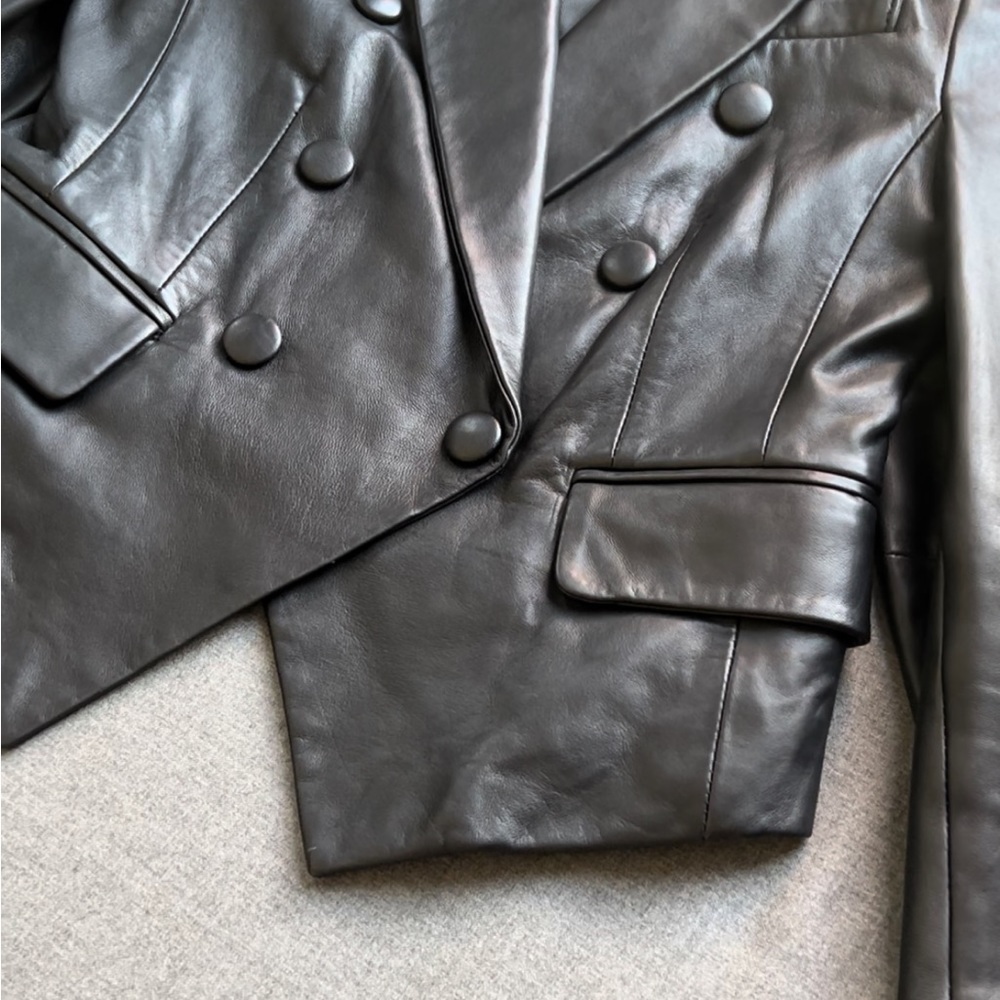 Bagatelle Double-Breasted Black Leather Jacket - Picture 5 of 8
